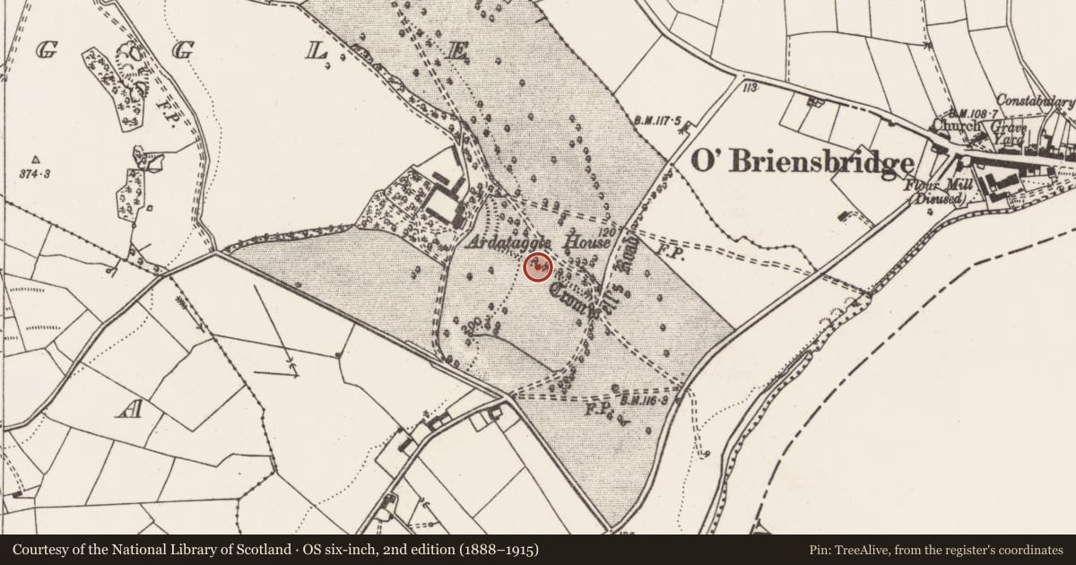 Ordnance Survey six-inch map, 2nd edition (1888–1915) covering the location of Road - road/trackway, Ardataggle, County Clare, with a pin at the register's coordinates
