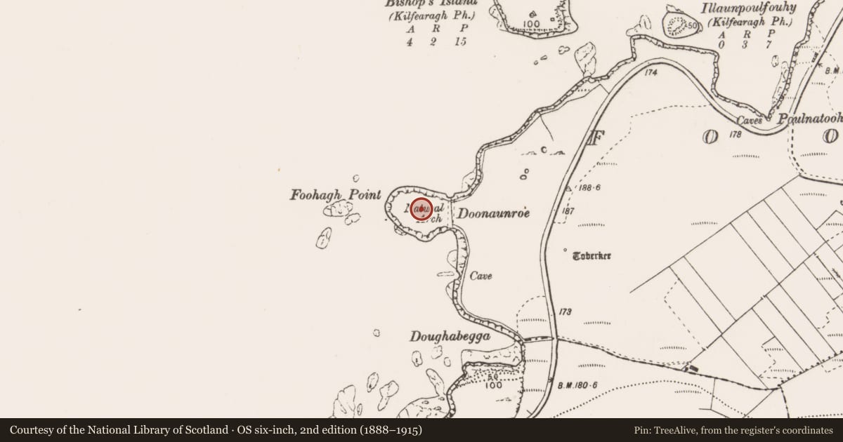 Ordnance Survey six-inch map, 2nd edition (1888–1915) covering the location of Promontory fort - coastal, Foohagh, County Clare, with a pin at the register's coordinates