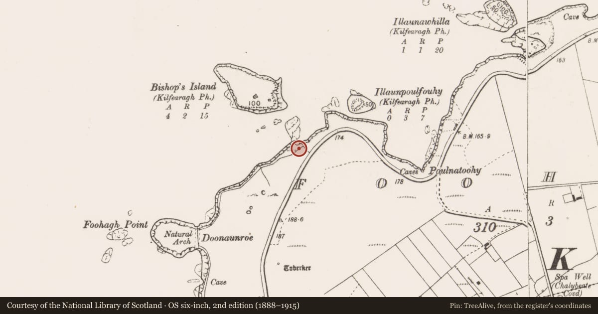 Ordnance Survey six-inch map, 2nd edition (1888–1915) covering the location of Ringfort - rath, Foohagh, County Clare, with a pin at the register's coordinates