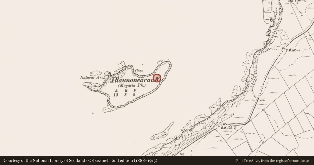 Ordnance Survey six-inch map, 2nd edition (1888–1915) covering the location of Enclosure, Illaunonearaun, County Clare, with a pin at the register's coordinates