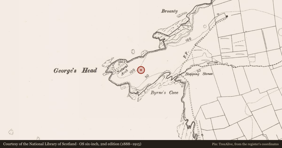 Ordnance Survey six-inch map, 2nd edition (1888–1915) covering the location of Promontory fort - coastal, Corbally, County Clare, with a pin at the register's coordinates