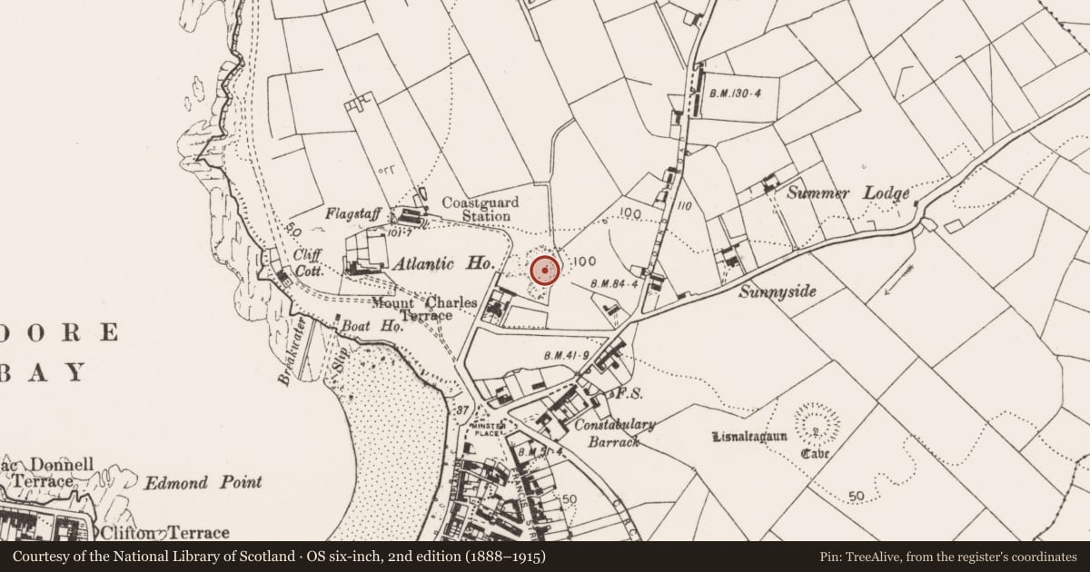 Ordnance Survey six-inch map, 2nd edition (1888–1915) covering the location of Ringfort - rath, Dough, County Clare, with a pin at the register's coordinates