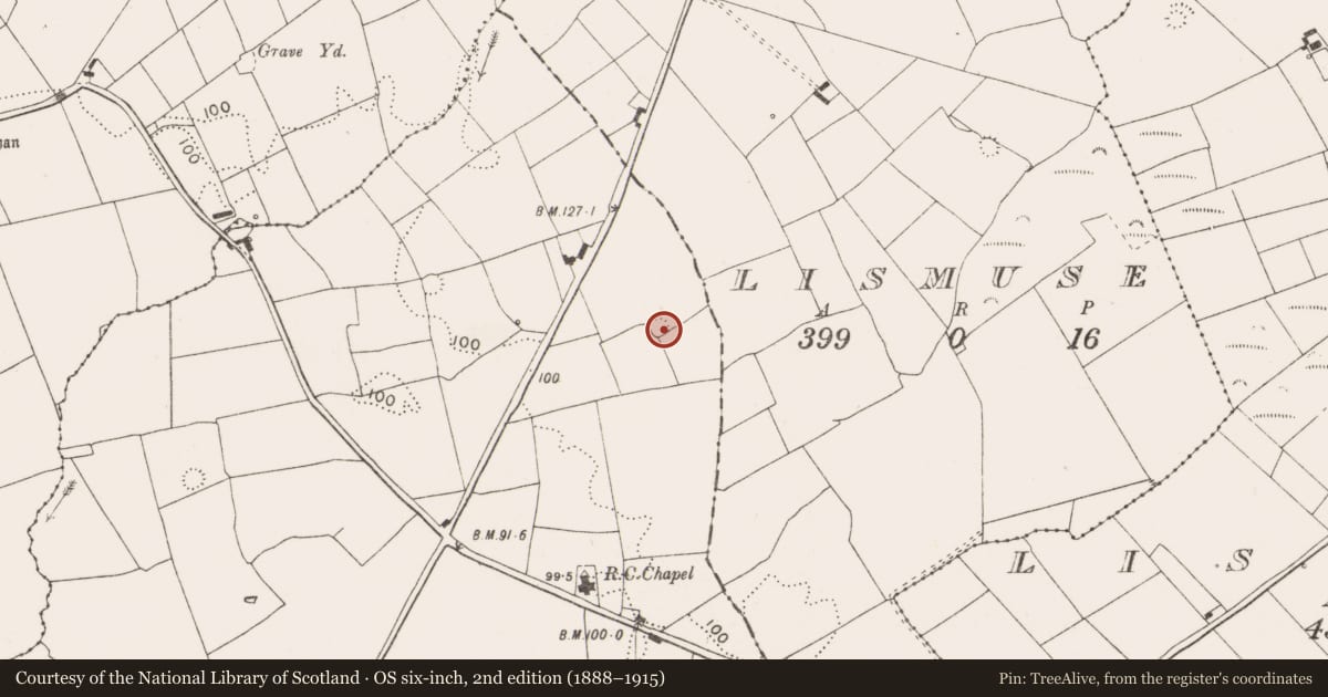 Ordnance Survey six-inch map, 2nd edition (1888–1915) covering the location of Ringfort - rath, Lisdeen, County Clare, with a pin at the register's coordinates