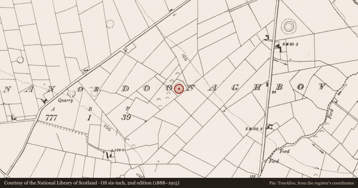 Ordnance Survey six-inch map, 2nd edition (1888–1915) covering the location of Ringfort - rath, Ballyonan Or Doonaghboy, County Clare, with a pin at the register's coordinates