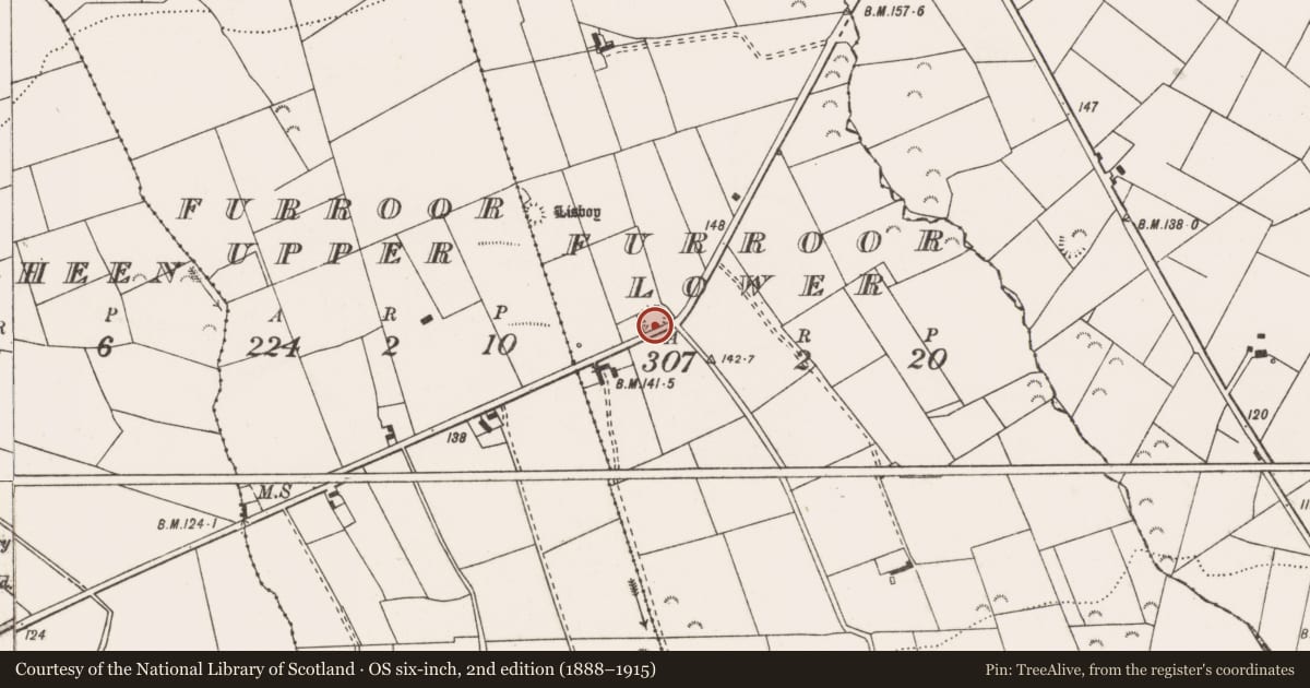 Ordnance Survey six-inch map, 2nd edition (1888–1915) covering the location of Ringfort - rath, Furroor Lower, County Clare, with a pin at the register's coordinates