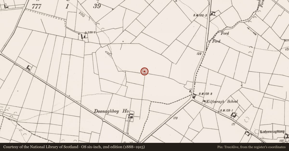 Ordnance Survey six-inch map, 2nd edition (1888–1915) covering the location of Ringfort - rath, Ballyonan Or Doonaghboy, County Clare, with a pin at the register's coordinates