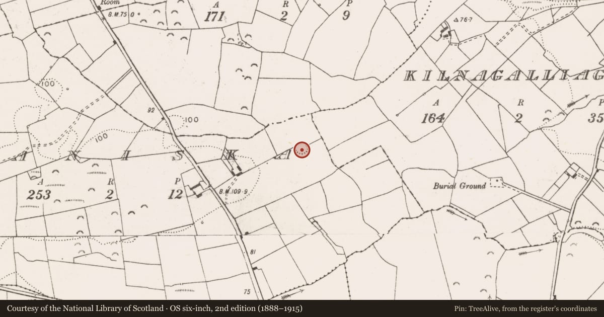 Ordnance Survey six-inch map, 2nd edition (1888–1915) covering the location of Ringfort - rath, Leaheen, Rahaniska, County Clare, with a pin at the register's coordinates