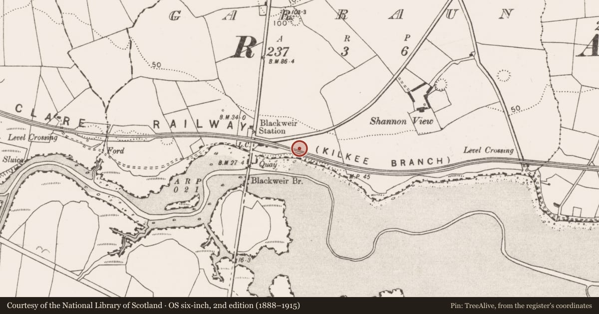 Ordnance Survey six-inch map, 2nd edition (1888–1915) covering the location of Ringfort - rath, Garraun, County Clare, with a pin at the register's coordinates