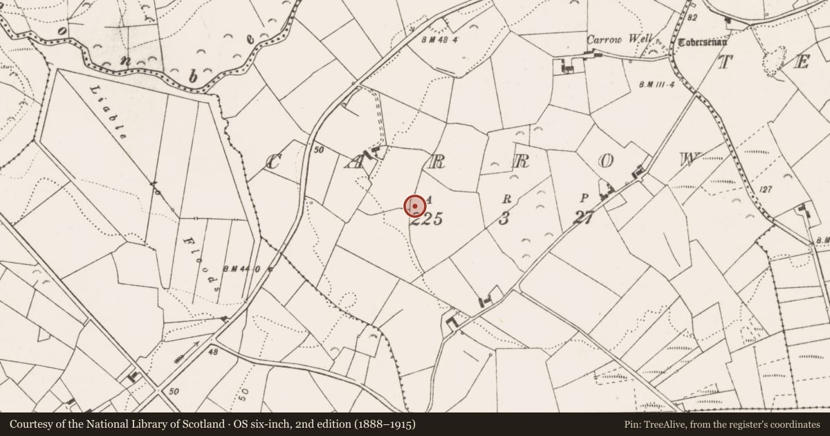 Ordnance Survey six-inch map, 2nd edition (1888–1915) covering the location of Earthwork, Carrow, County Clare, with a pin at the register's coordinates