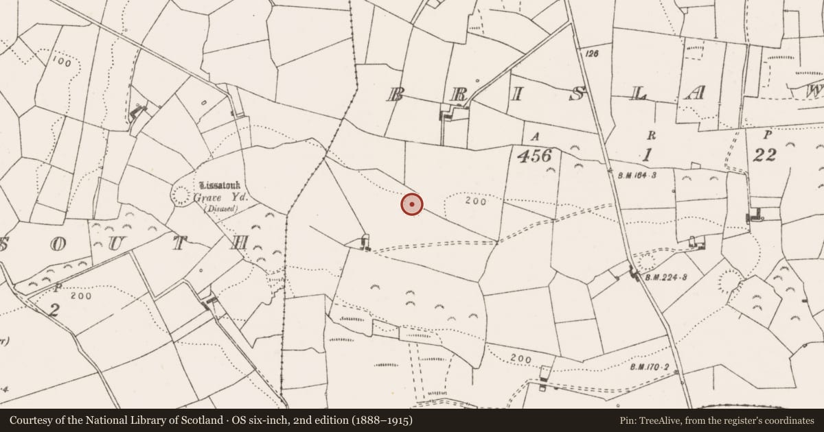 Ordnance Survey six-inch map, 2nd edition (1888–1915) covering the location of Ringfort - rath, Brisla West, County Clare, with a pin at the register's coordinates
