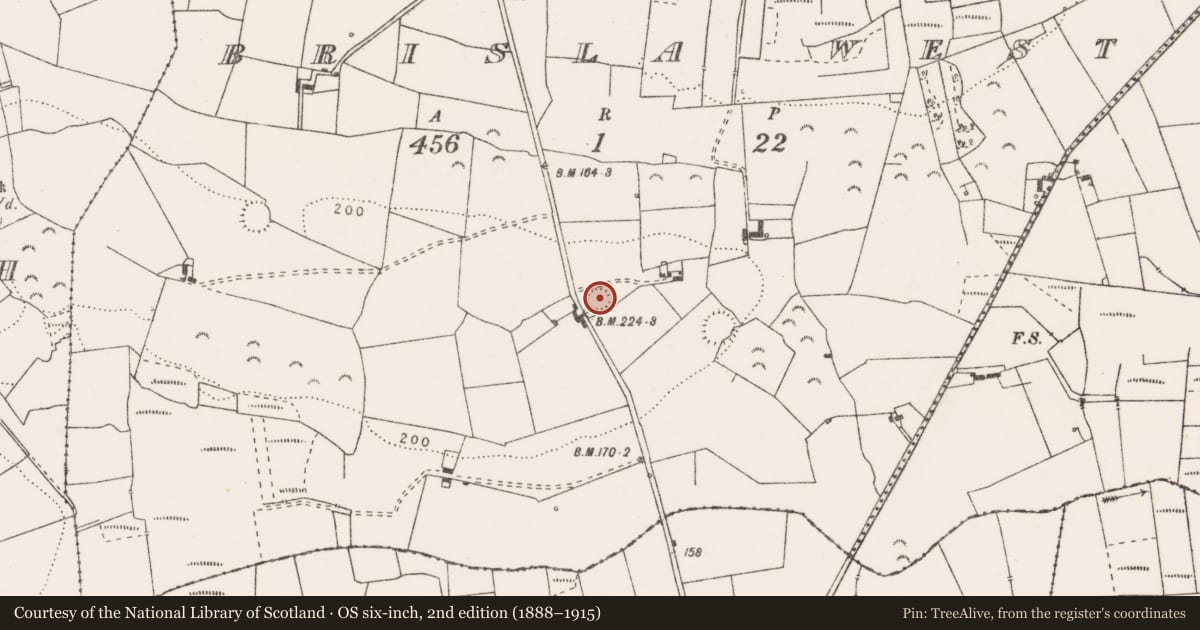 Ordnance Survey six-inch map, 2nd edition (1888–1915) covering the location of Ringfort - rath, Brisla West, County Clare, with a pin at the register's coordinates