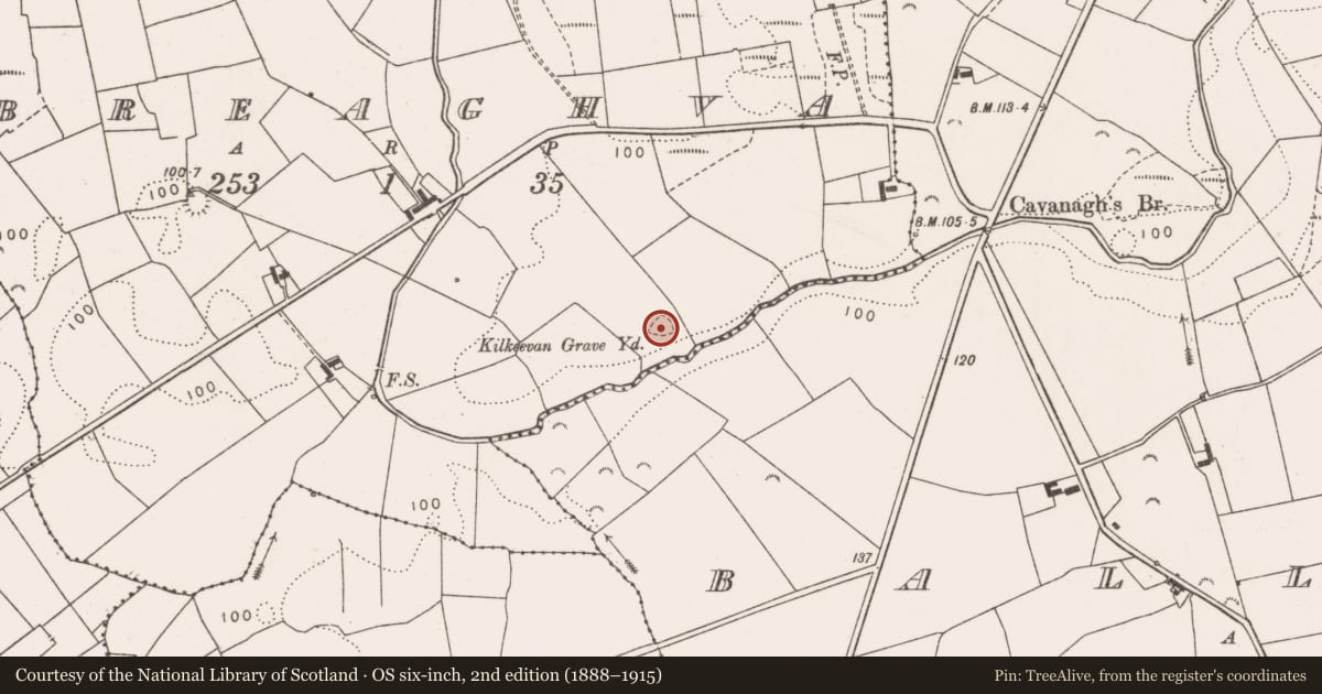 Ordnance Survey six-inch map, 2nd edition (1888–1915) covering the location of Enclosure, Breaghva, County Clare, with a pin at the register's coordinates