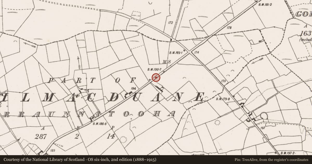 Ordnance Survey six-inch map, 2nd edition (1888–1915) covering the location of Earthwork, Garraunnatooha, County Clare, with a pin at the register's coordinates