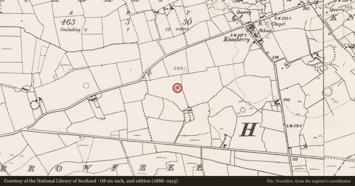 Ordnance Survey six-inch map, 2nd edition (1888–1915) covering the location of Ringfort - rath, Knockerry West, County Clare, with a pin at the register's coordinates