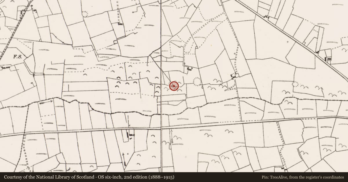 Ordnance Survey six-inch map, 2nd edition (1888–1915) covering the location of Hut site, Brisla East, County Clare, with a pin at the register's coordinates