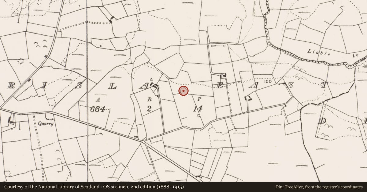 Ordnance Survey six-inch map, 2nd edition (1888–1915) covering the location of Ringfort - rath, Brisla East, County Clare, with a pin at the register's coordinates