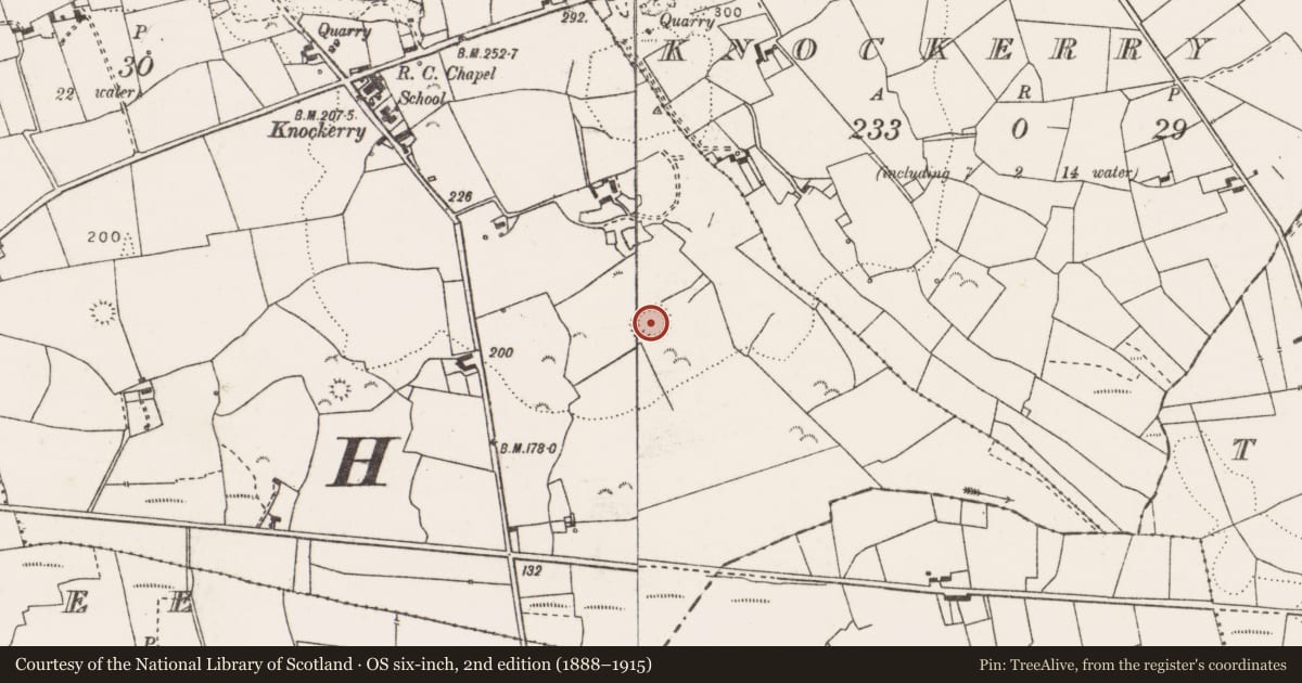 Ordnance Survey six-inch map, 2nd edition (1888–1915) covering the location of Ringfort - rath, Knockerry West, County Clare, with a pin at the register's coordinates
