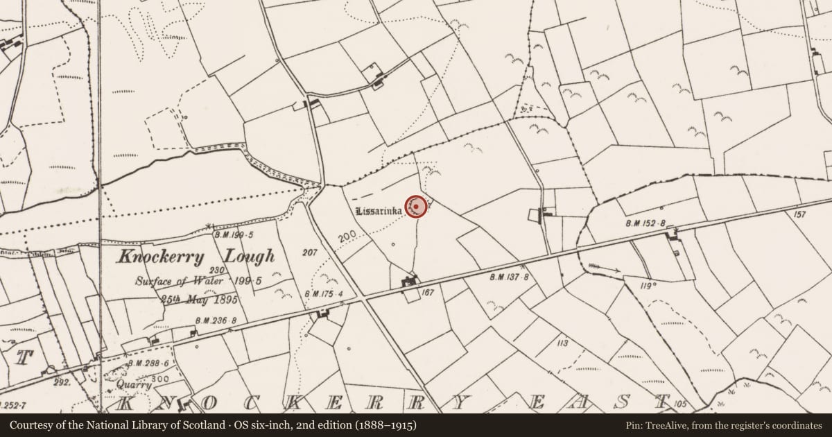 Ordnance Survey six-inch map, 2nd edition (1888–1915) covering the location of Ringfort - rath, Knockerry East, County Clare, with a pin at the register's coordinates