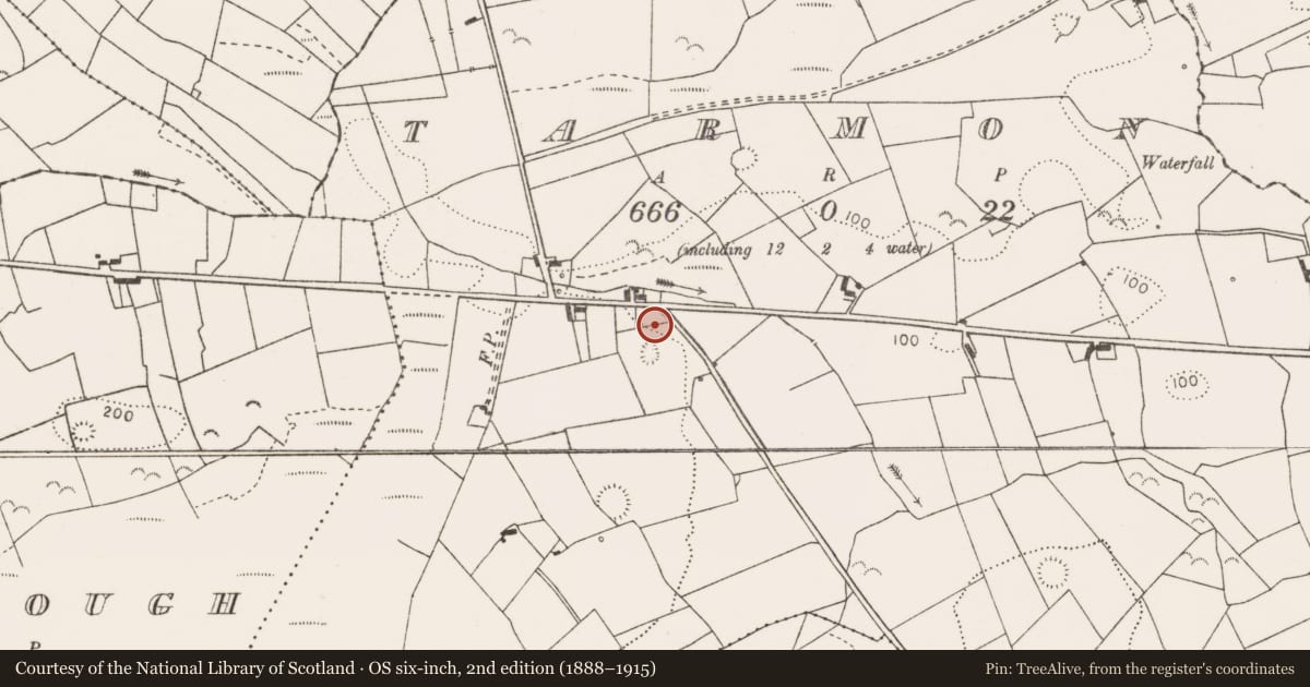 Ordnance Survey six-inch map, 2nd edition (1888–1915) covering the location of Earthwork, Tarmon, County Clare, with a pin at the register's coordinates