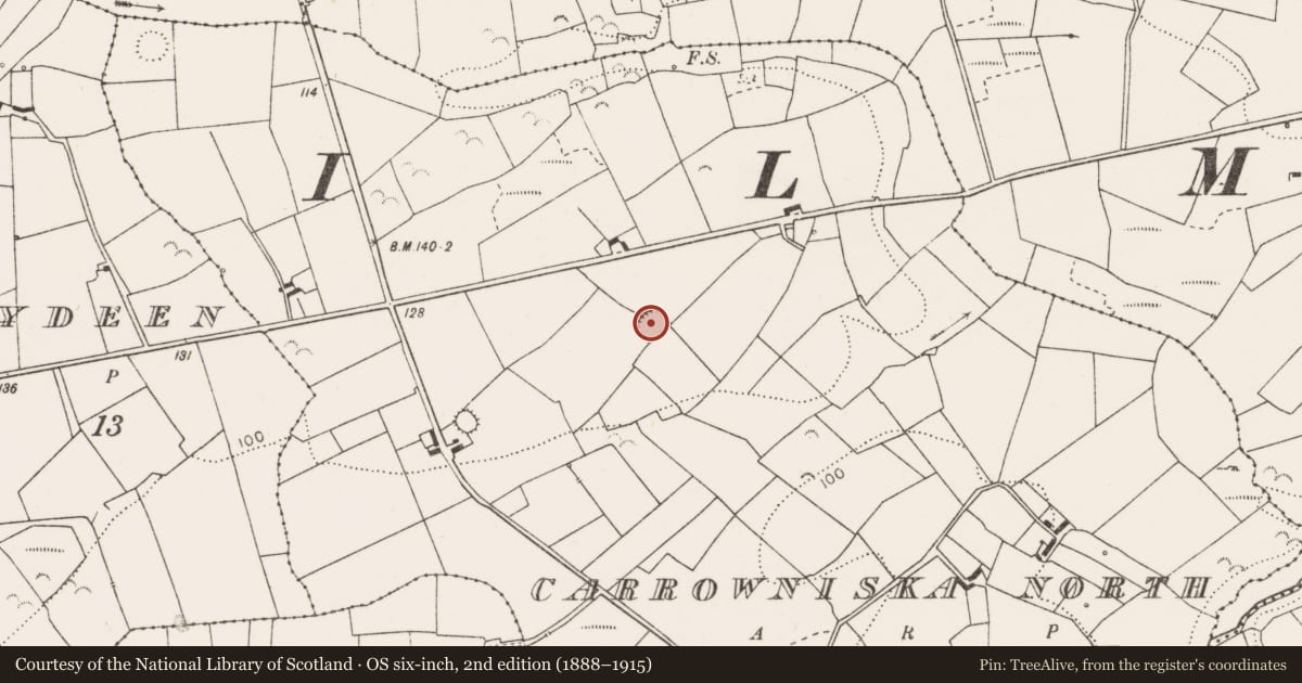 Ordnance Survey six-inch map, 2nd edition (1888–1915) covering the location of Ringfort - rath, Carrowniska North, County Clare, with a pin at the register's coordinates