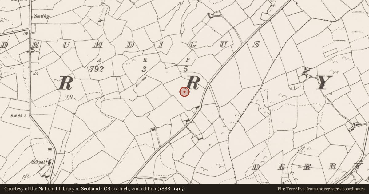 Ordnance Survey six-inch map, 2nd edition (1888–1915) covering the location of Ringfort - rath, Drumdigus, County Clare, with a pin at the register's coordinates