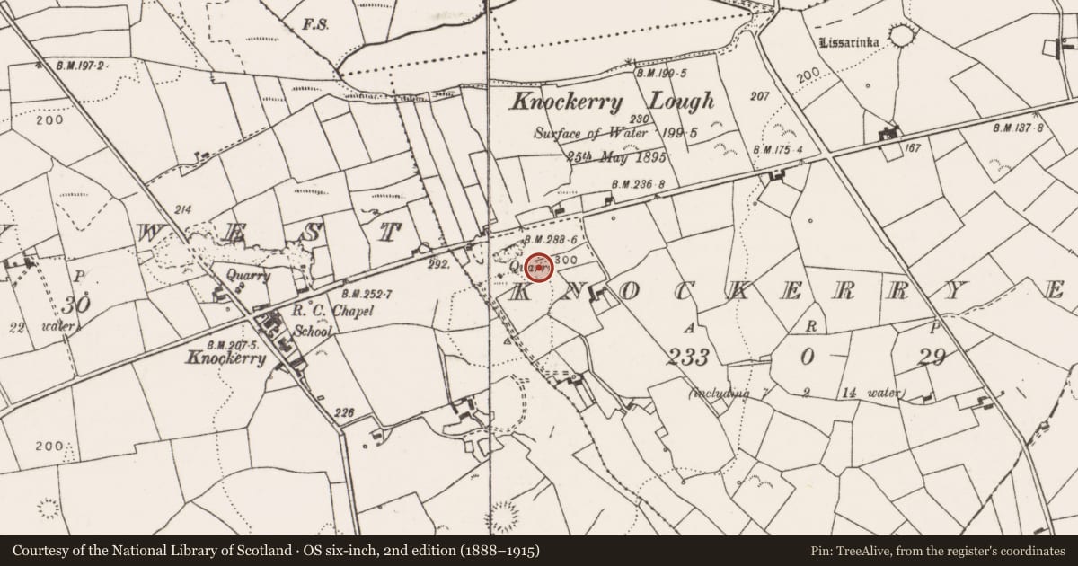Ordnance Survey six-inch map, 2nd edition (1888–1915) covering the location of House - indeterminate date, Knockerry East, County Clare, with a pin at the register's coordinates