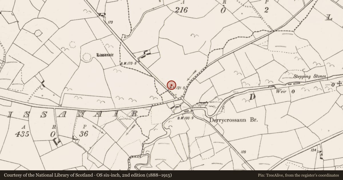 Ordnance Survey six-inch map, 2nd edition (1888–1915) covering the location of Quarry, Ahaga, County Clare, with a pin at the register's coordinates