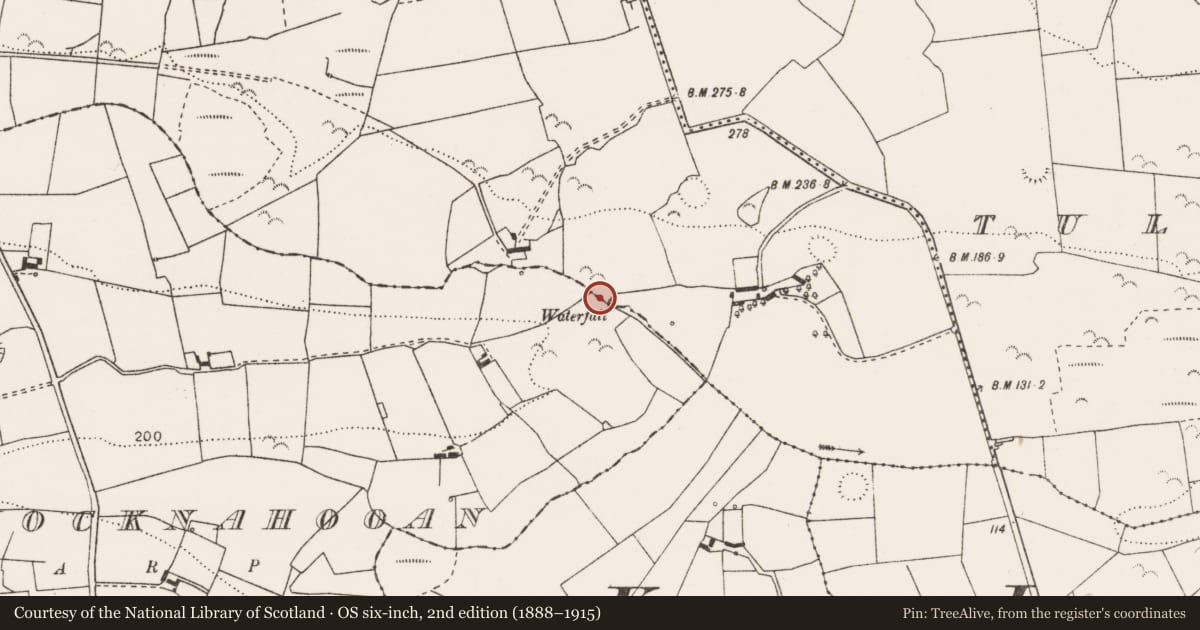 Ordnance Survey six-inch map, 2nd edition (1888–1915) covering the location of Ringfort - rath, Knockaderreen, County Clare, with a pin at the register's coordinates