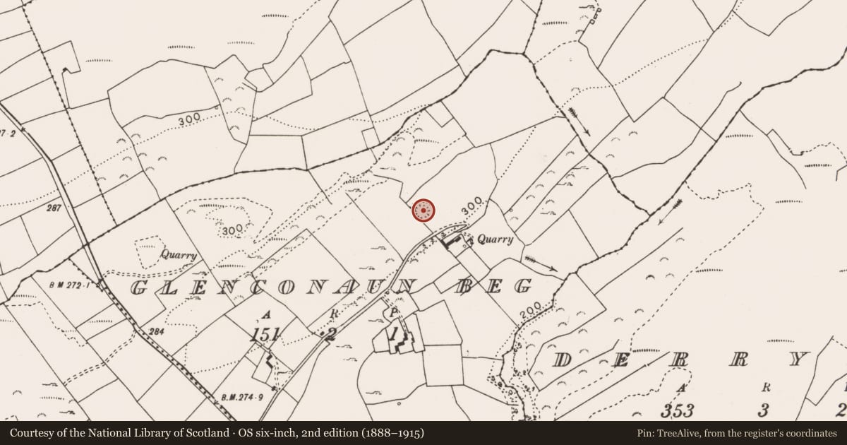 Ordnance Survey six-inch map, 2nd edition (1888–1915) covering the location of Ringfort - rath, Glenconaun Beg, County Clare, with a pin at the register's coordinates