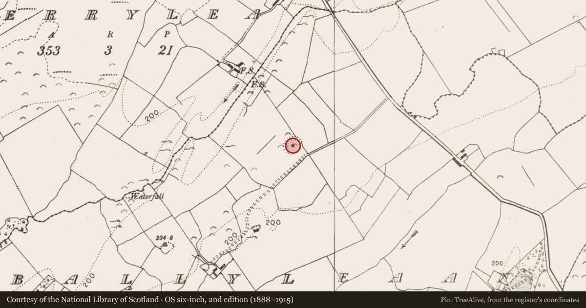 Ordnance Survey six-inch map, 2nd edition (1888–1915) covering the location of Ringfort - rath, Ballyleaan, County Clare, with a pin at the register's coordinates