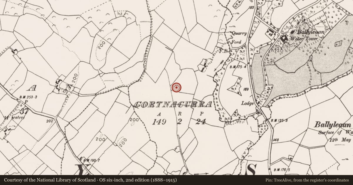 Ordnance Survey six-inch map, 2nd edition (1888–1915) covering the location of Ringfort - rath, Gortnacurra, County Clare, with a pin at the register's coordinates