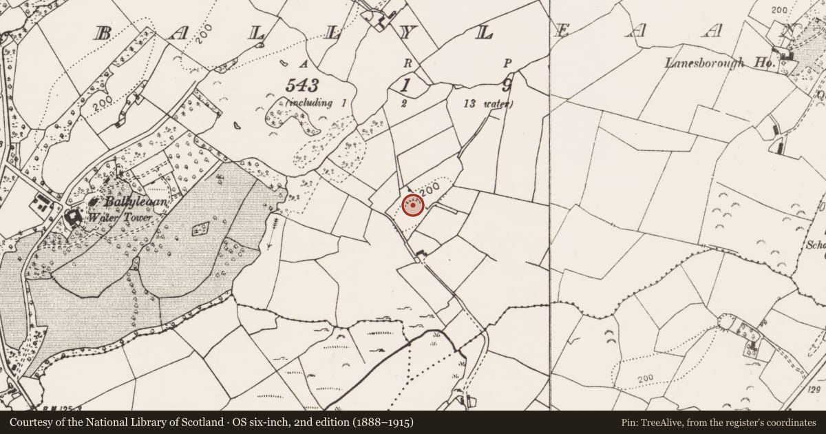 Ordnance Survey six-inch map, 2nd edition (1888–1915) covering the location of Ringfort - rath, Ballyleaan, County Clare, with a pin at the register's coordinates
