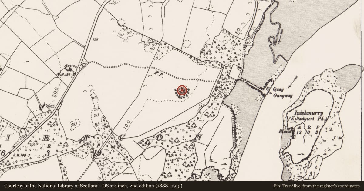 Ordnance Survey six-inch map, 2nd edition (1888–1915) covering the location of Ringfort - rath, Cahiracon, County Clare, with a pin at the register's coordinates