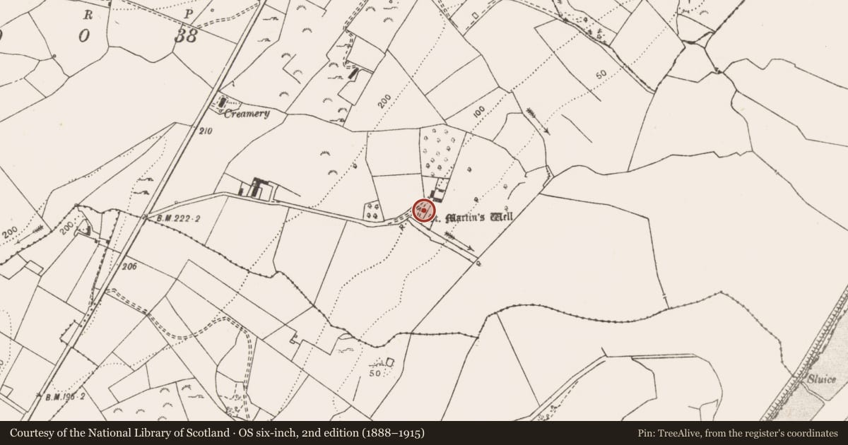 Ordnance Survey six-inch map, 2nd edition (1888–1915) covering the location of Ritual site - holy well, Cooga, County Clare, with a pin at the register's coordinates