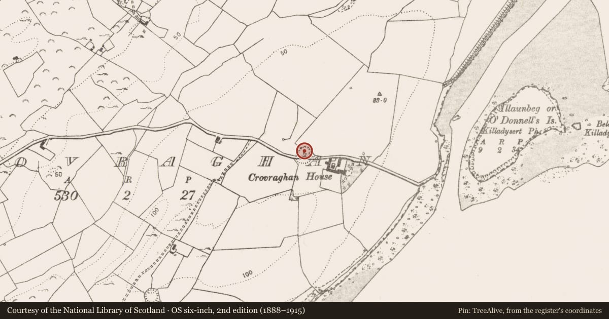 Ordnance Survey six-inch map, 2nd edition (1888–1915) covering the location of Ringfort - rath, Crovraghan, County Clare, with a pin at the register's coordinates