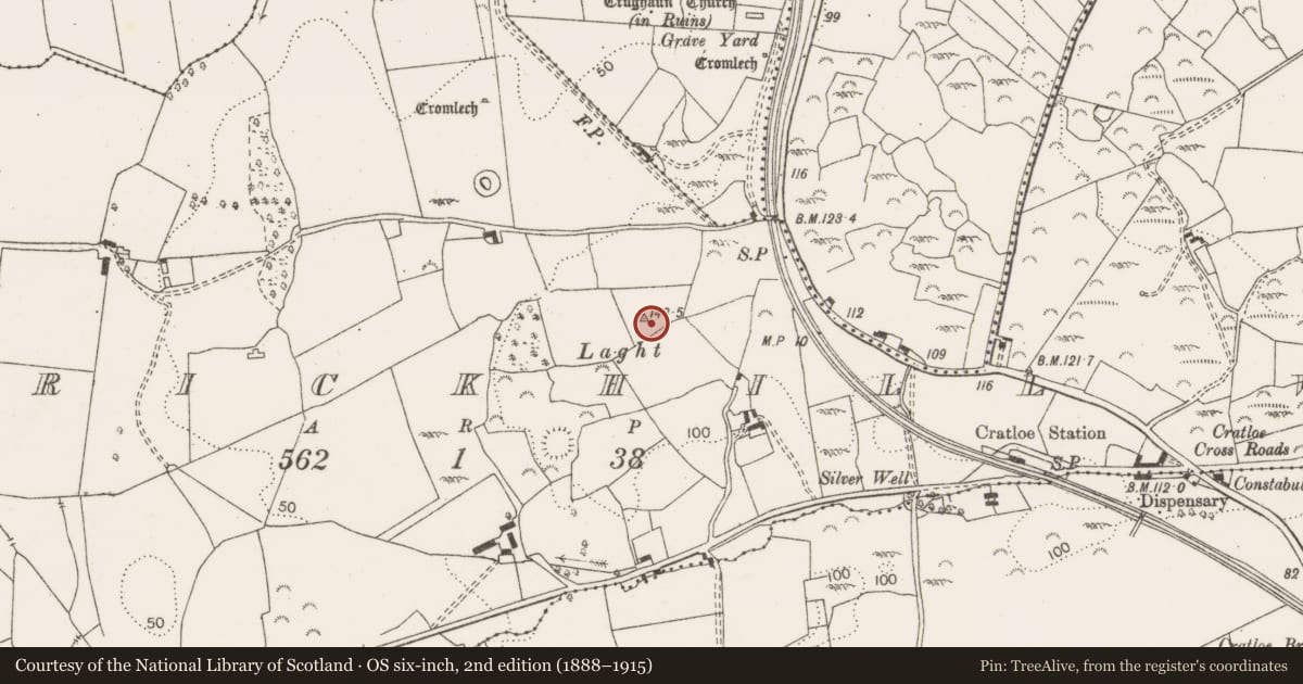 Ordnance Survey six-inch map, 2nd edition (1888–1915) covering the location of Megalithic structure, Brickhill West, County Clare, with a pin at the register's coordinates