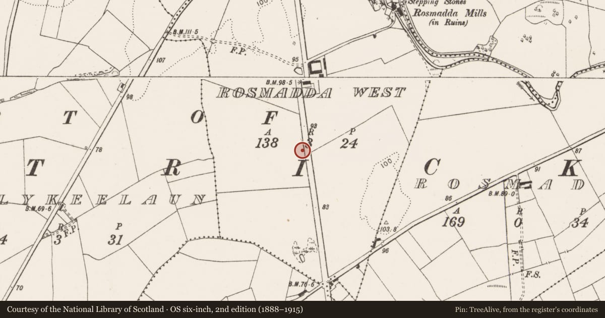 Ordnance Survey six-inch map, 2nd edition (1888–1915) covering the location of Earthwork, Rosmadda West, County Clare, with a pin at the register's coordinates