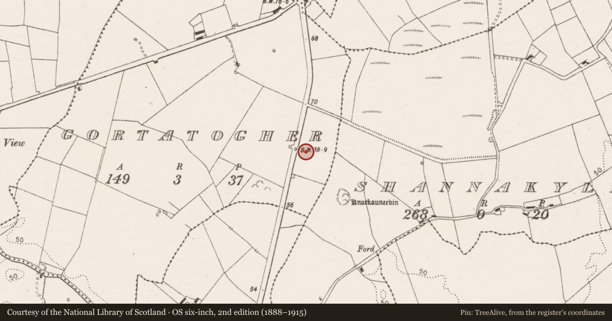 Ordnance Survey six-inch map, 2nd edition (1888–1915) covering the location of Enclosure, Gortatogher, County Clare, with a pin at the register's coordinates