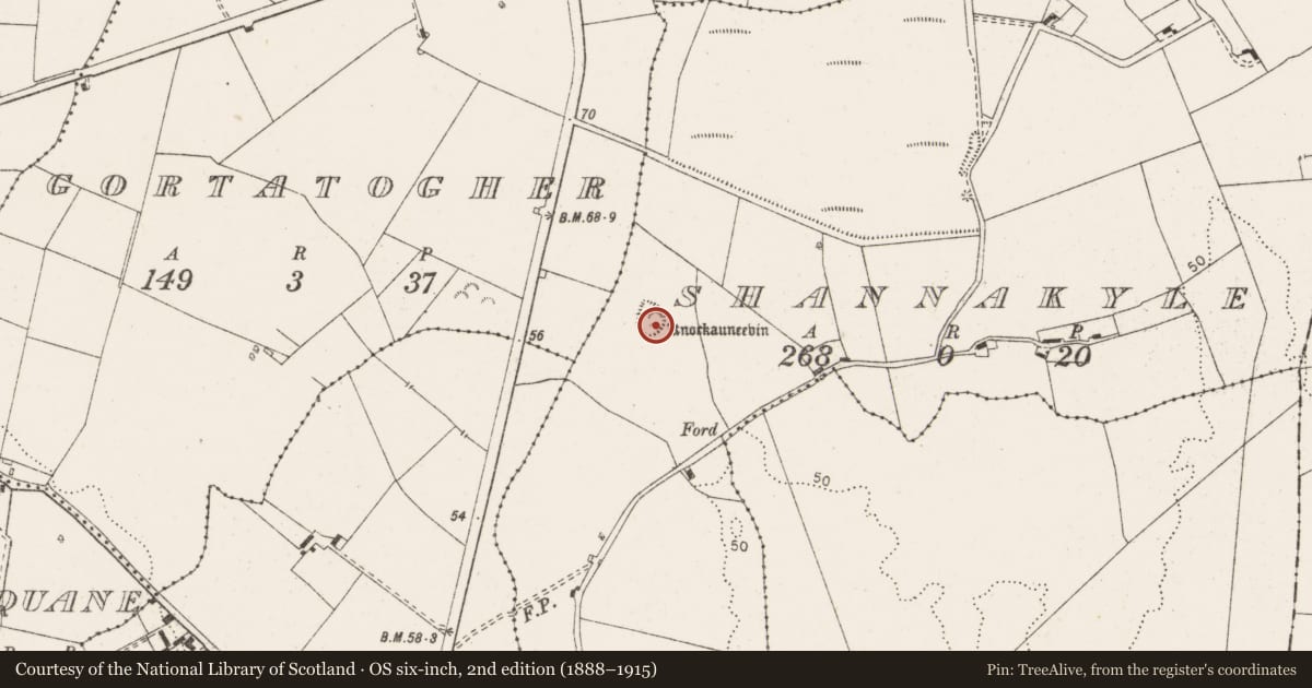 Ordnance Survey six-inch map, 2nd edition (1888–1915) covering the location of Enclosure, Shannakyle, County Clare, with a pin at the register's coordinates