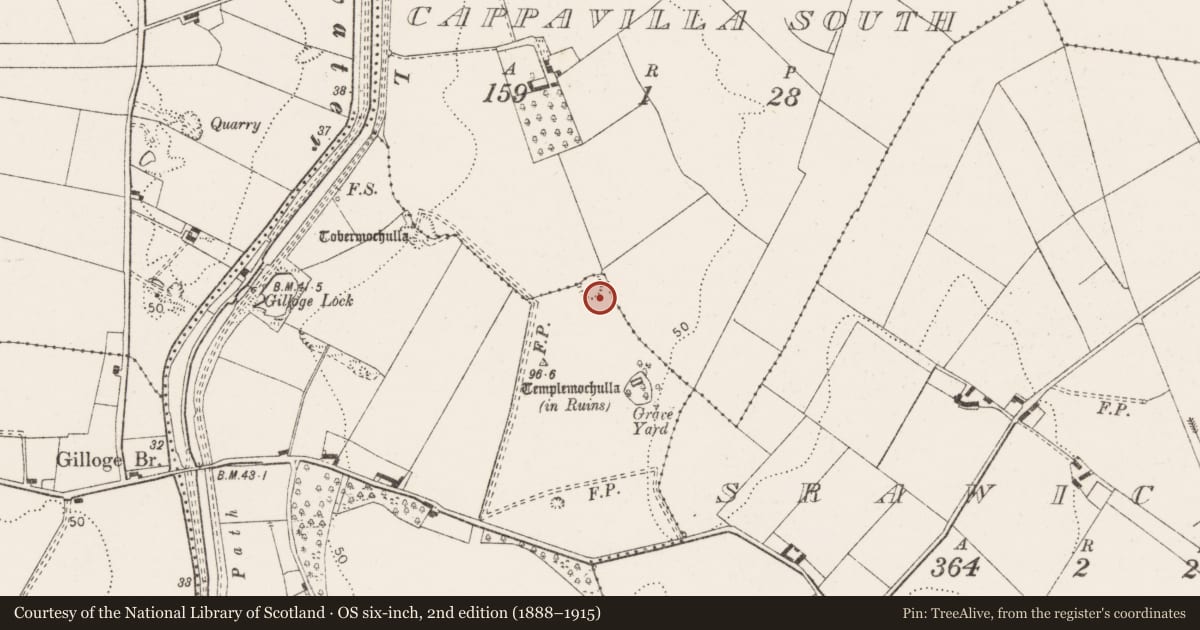 Ordnance Survey six-inch map, 2nd edition (1888–1915) covering the location of Enclosure, Garraun, County Clare, with a pin at the register's coordinates