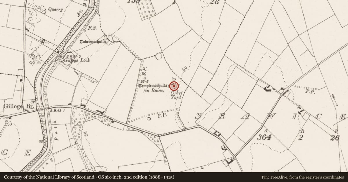 Ordnance Survey six-inch map, 2nd edition (1888–1915) covering the location of Church, Garraun, County Clare, with a pin at the register's coordinates