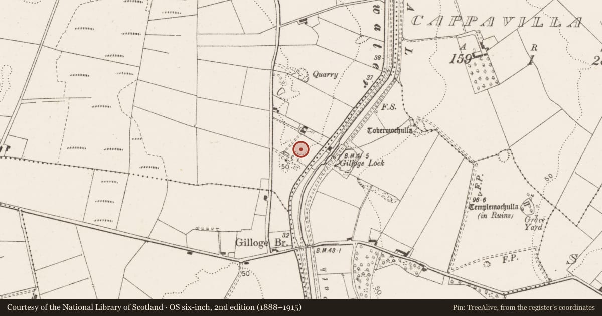 Ordnance Survey six-inch map, 2nd edition (1888–1915) covering the location of Enclosure, Derryfadda, County Clare, with a pin at the register's coordinates