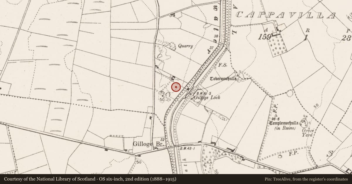 Ordnance Survey six-inch map, 2nd edition (1888–1915) covering the location of Enclosure, Derryfadda, County Clare, with a pin at the register's coordinates