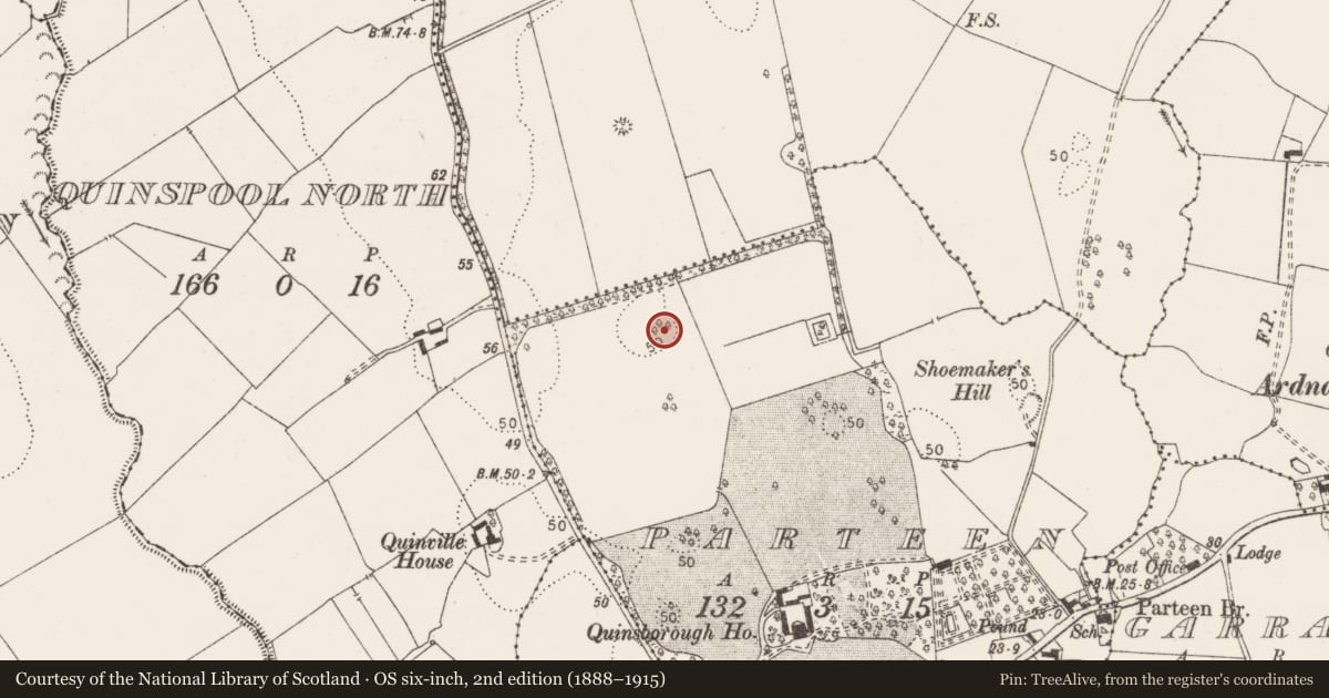 Ordnance Survey six-inch map, 2nd edition (1888–1915) covering the location of Enclosure, Parteen, County Clare, with a pin at the register's coordinates