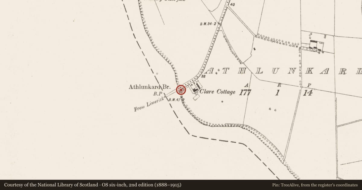 Ordnance Survey six-inch map, 2nd edition (1888–1915) covering the location of Fortification, Athlunkard, County Clare, with a pin at the register's coordinates