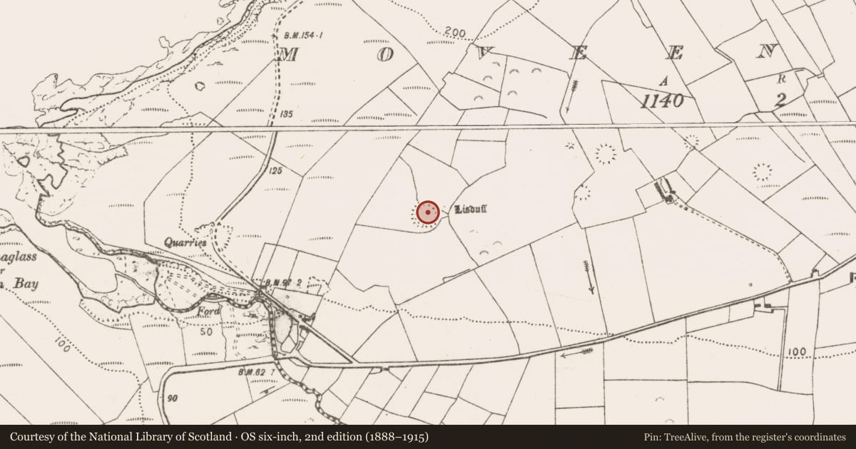 Ordnance Survey six-inch map, 2nd edition (1888–1915) covering the location of Ringfort - rath, Moveen West, County Clare, with a pin at the register's coordinates