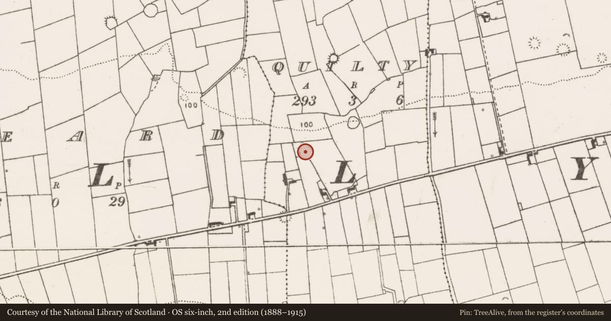 Ordnance Survey six-inch map, 2nd edition (1888–1915) covering the location of Ringfort - rath, Quilty, County Clare, with a pin at the register's coordinates