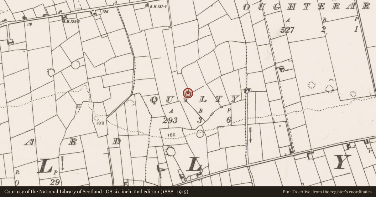 Ordnance Survey six-inch map, 2nd edition (1888–1915) covering the location of Ringfort - rath, Quilty, County Clare, with a pin at the register's coordinates