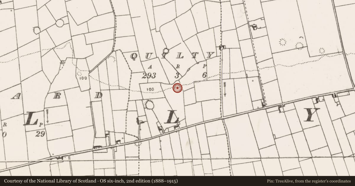 Ordnance Survey six-inch map, 2nd edition (1888–1915) covering the location of Ringfort - rath, Quilty, County Clare, with a pin at the register's coordinates