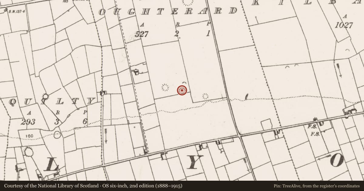 Ordnance Survey six-inch map, 2nd edition (1888–1915) covering the location of Ringfort - rath, Oughterard, County Clare, with a pin at the register's coordinates